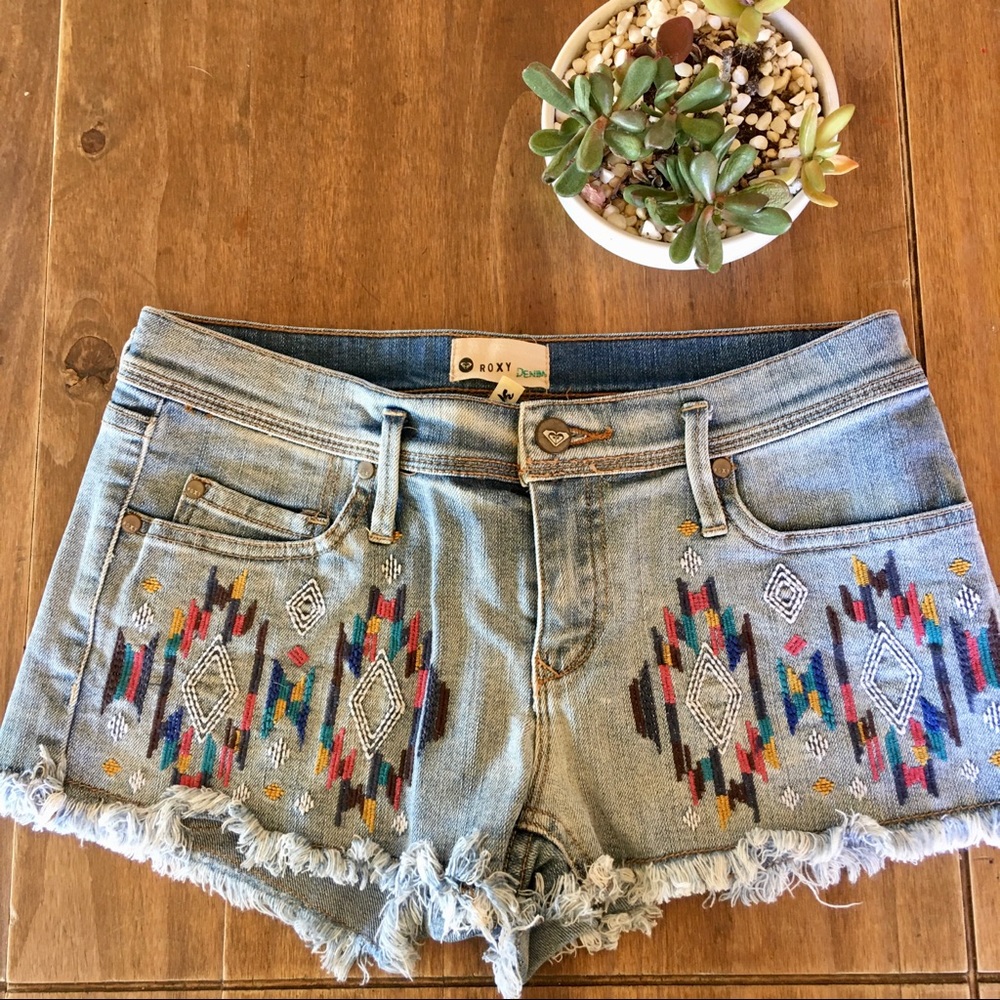 Roxy Embroidered Jean Shorts